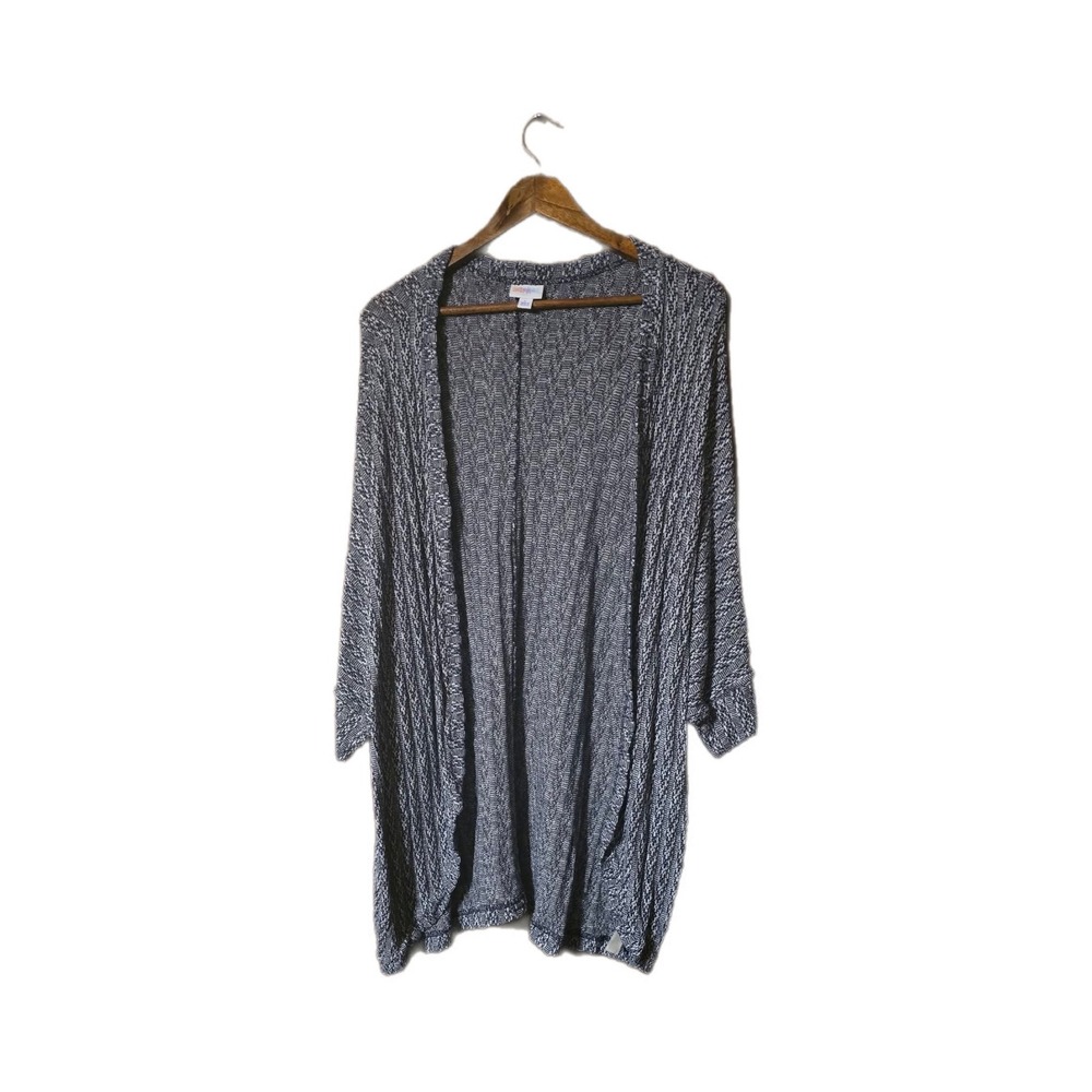 LuLaRoe Joy Cardigan Women Large Blue Excellent Marled Knit Longline Duster Vest